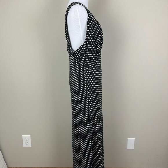 Reformation Beauden Midi Dress Womens 1X Black Polka Caviar Dot Ruched Crepe NEW - Picture 6 of 16